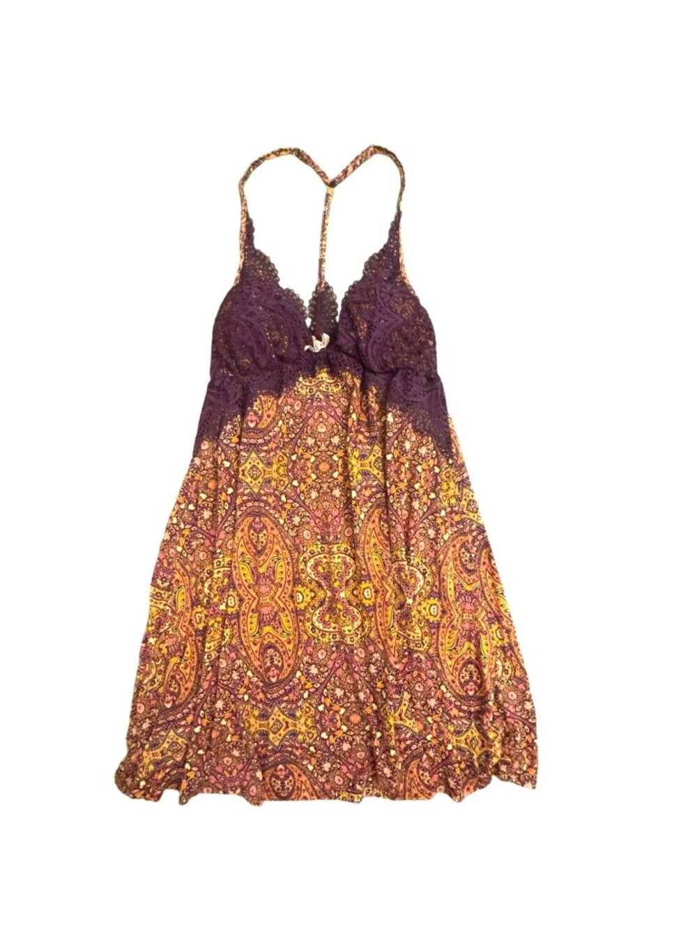 Victoria's Secret Paisley Lace Chemise Small Purple Orange Boho Chic Nightgown